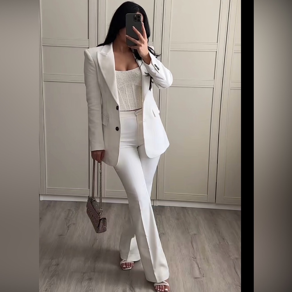Zara off white tuxedo pants suit